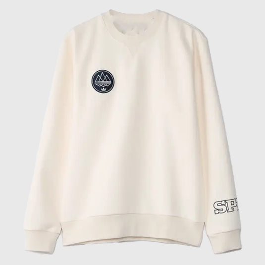 Off-white crewneck from Recreation x Adidas SPZL collection combining sporty style with casual comfort.