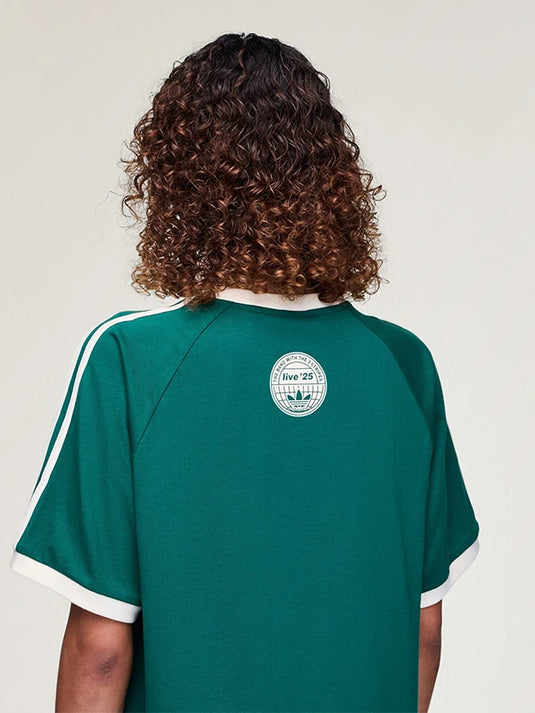 Unisex green 3-Stripes tee from Adidas x Oasis Drop 2 Tour 2025 crafted for comfort with a smooth athletic feel