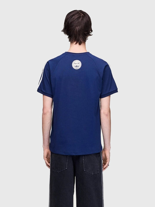 Navy blue unisex 3-Stripes T-shirt from Adidas x Oasis Drop 2 Tour 2025 with soft fabric and understated tour styling