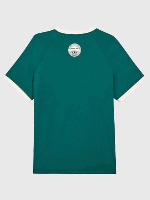 Adidas x Oasis 2025 green unisex tour T-shirt featuring comfortable fabric and classic 3-Stripes athletic style