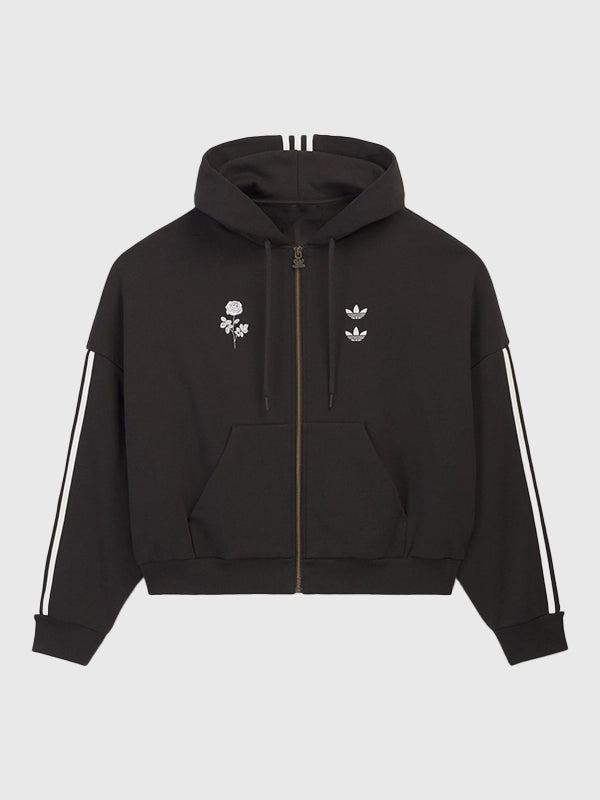 Recreated Adidas x Willy Chavarria LA full zip hoodie in black with bold front lettering and relaxed unisex fit