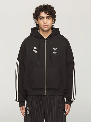 Black Adidas x Willy Chavarria LA zip-up hoodie featuring soft fleece interior and ribbed cuffs