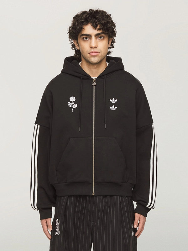 Black Adidas x Willy Chavarria LA zip-up hoodie featuring soft fleece interior and ribbed cuffs