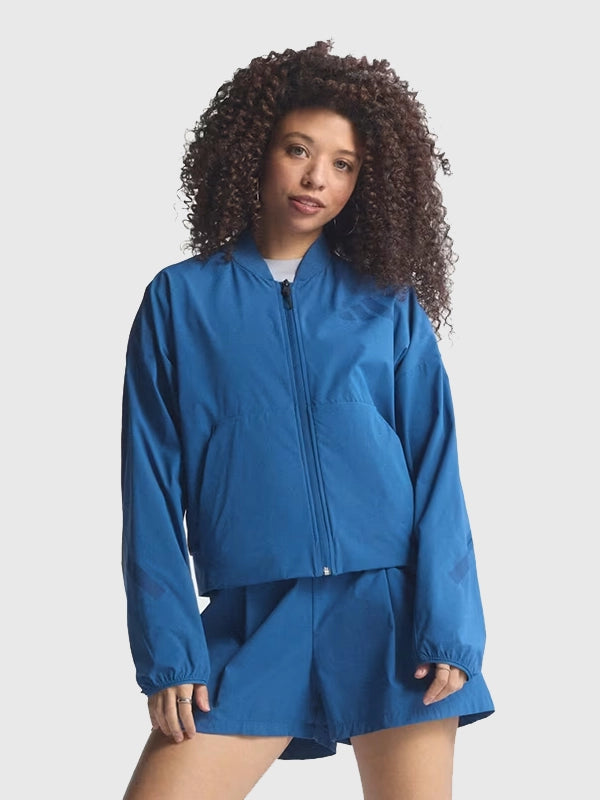 RECREATED Unisex Blue Adidas Z.N.E. 2026 Bomber Jacket designed with smooth fabric construction and a refined athletic look