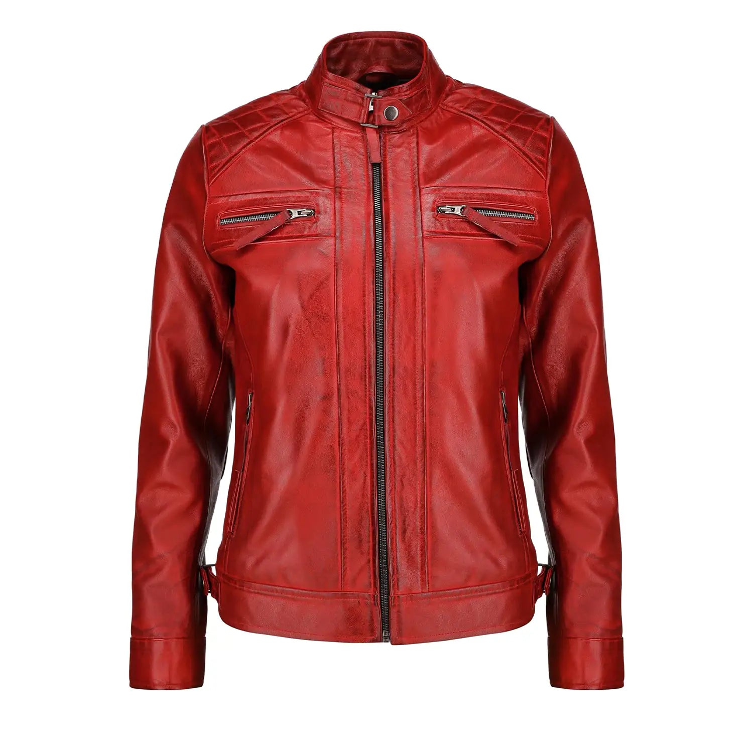 Anna Red Slimfit Quilted Leather Jacket