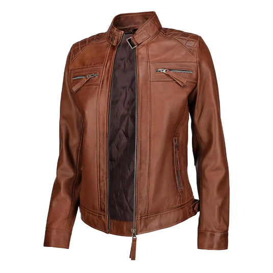 Anna Tan Brown Biker Leather Jacket