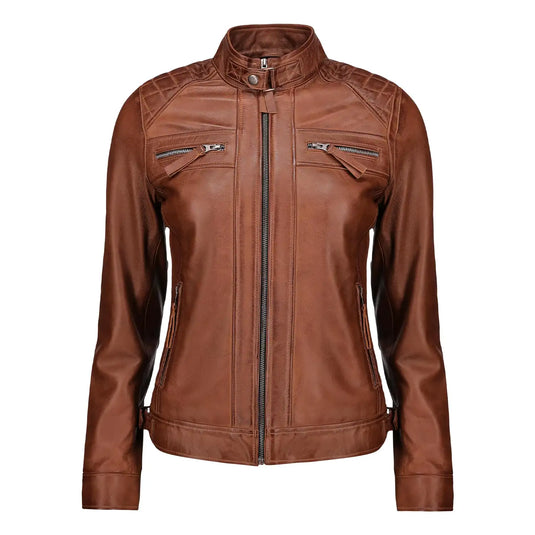 Anna Tan Brown Biker Leather Jacket