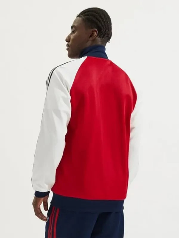 Recreated Arsenal adidas 25/26 red and white track top featuring smooth texture and versatile athletic appeal
