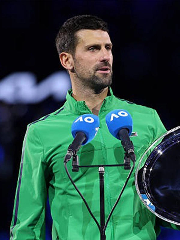 Novak Djokovic RECREATED Australian Open 2026 Lacoste green full-zip track jacket for casual and sporty wear