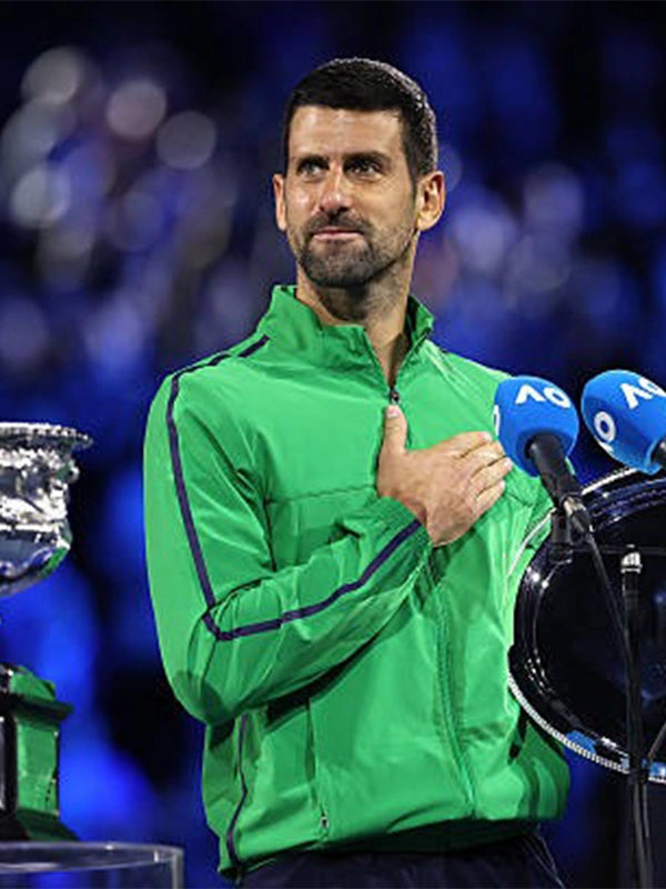 RECREATED Australian Open 2026 Final Novak Djokovic Lacoste green full-zip track jacket with athletic fit and zip closure