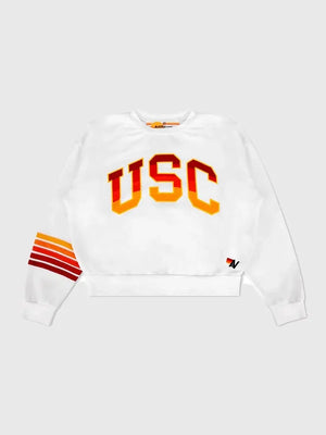 Recreated University of Southern California 2026 white crewneck sweatshirt crafted with premium cotton-blend fleece