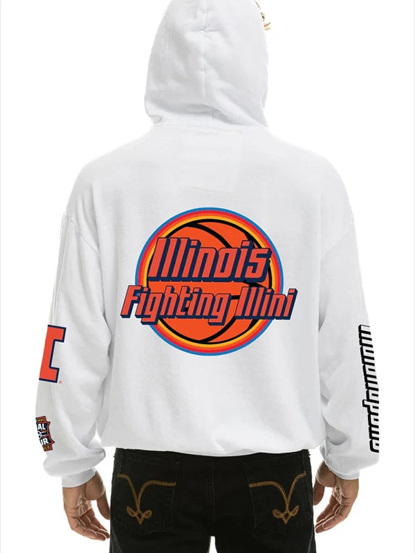 RECREATED Illinois Fighting Illini Final Four 2026 Aviator Nation White Pullover Hoodie crafted from premium fleece with a cozy laid-back profile