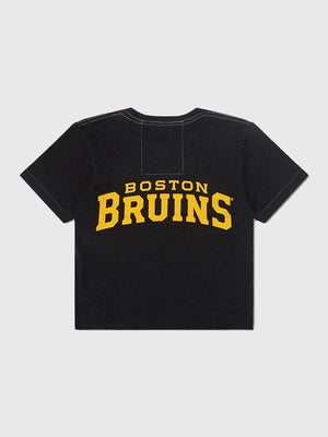 Recreated Aviator Nation Boston Bruins short sleeve crop t-shirt in black with bold team-inspired graphic and modern cropped fit