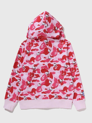 A Bathing Ape Hello Kitty 2026 pink camo full zip hoodie delivering plush fleece comfort and eye-catching design