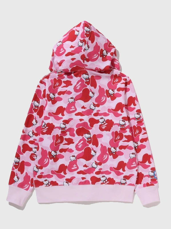 A Bathing Ape Hello Kitty 2026 pink camo full zip hoodie delivering plush fleece comfort and eye-catching design