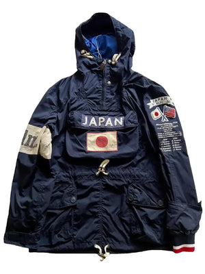 Recreated unisex navy anorak jacket inspired by BEAMS x Polo Ralph Lauren Japan with adjustable hood and clean lines