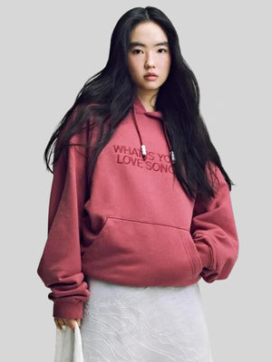RECREATED Maroon BTS Merch Arirang What Is Your Love Song Fleece Hoodie crafted from warm fleece material with a relaxed hooded fit