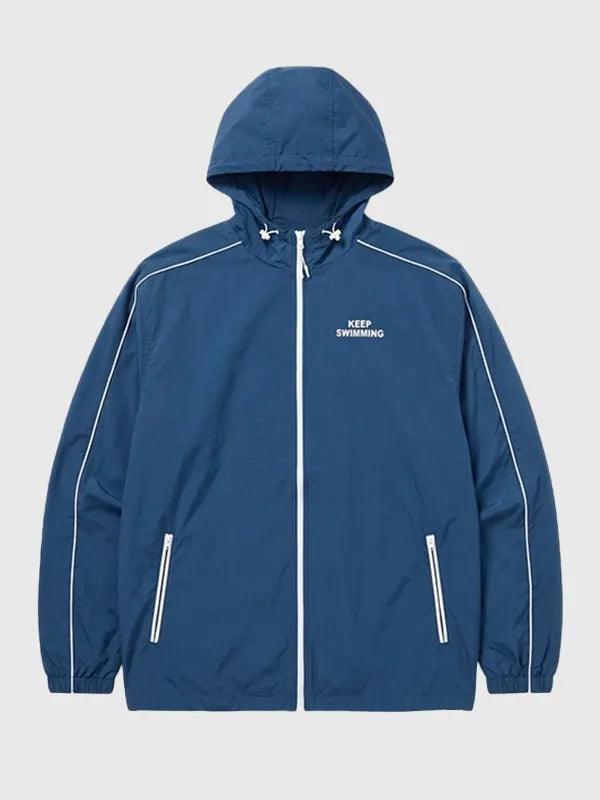 RECREATED Musinsa Keep Swimming BTS Blue Jacket designed with a structured fit and clean everyday outerwear appeal