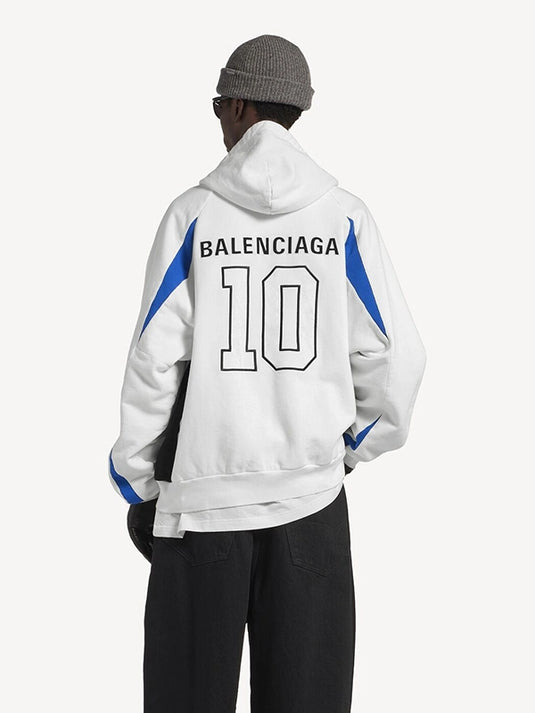 Unisex NBA x Balenciaga 2026 oversized zip-up fleece hoodie in white with clean high-fashion street vibes