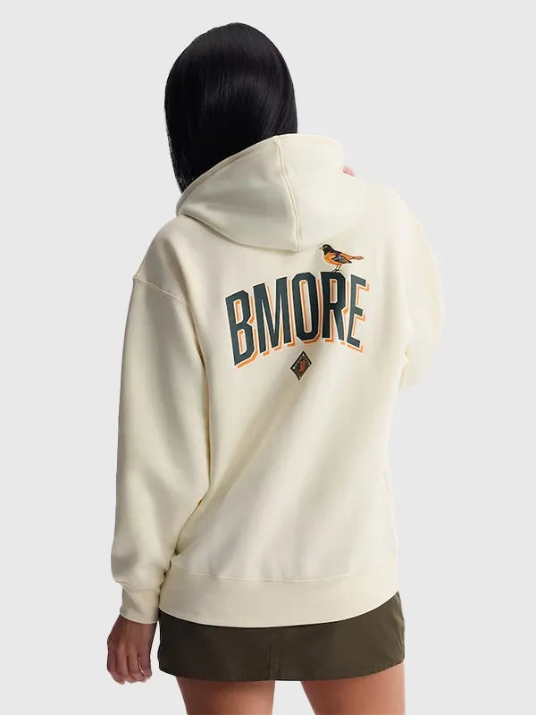 Cream Baltimore Orioles Nike 2026 City Connect Therma hoodie recreated with insulated fabric and modern athletic styling