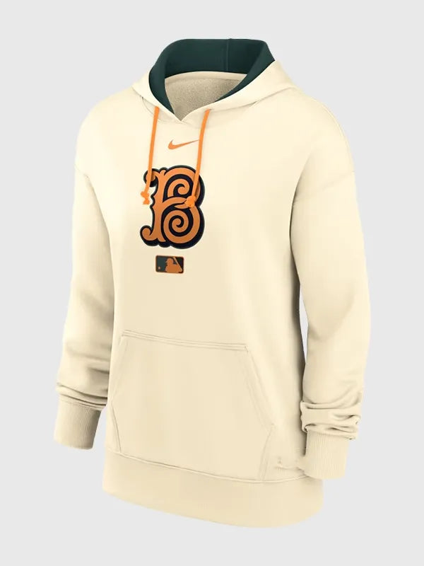Recreated Nike Baltimore Orioles 2026 City Connect Authentic Collection hoodie in cream with cozy construction and smooth finish