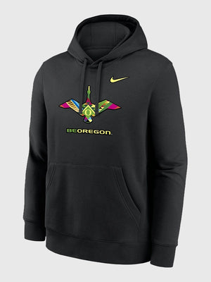 Unisex 2025 Nike Oregon Ducks Be Oregon fleece pullover hoodie in black with relaxed everyday comfort