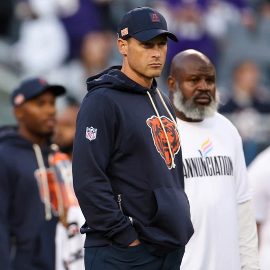 Ben Johnson-inspired Chicago Bears 2025 Nike Navy Sideline Hoodie built for comfort and team pride.