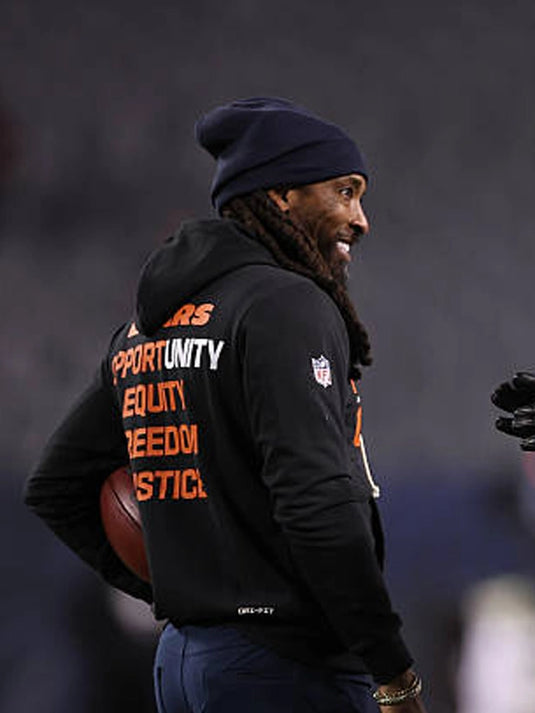 Nike Chicago Bears Inspire Change 2025 pullover hoodie combining statement wording with modern sideline fit