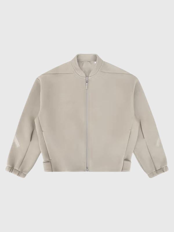Recreated Adidas x Entire Studios 2026 Z.N.E. full zip beige bomber jacket with clean minimalist design and premium construction