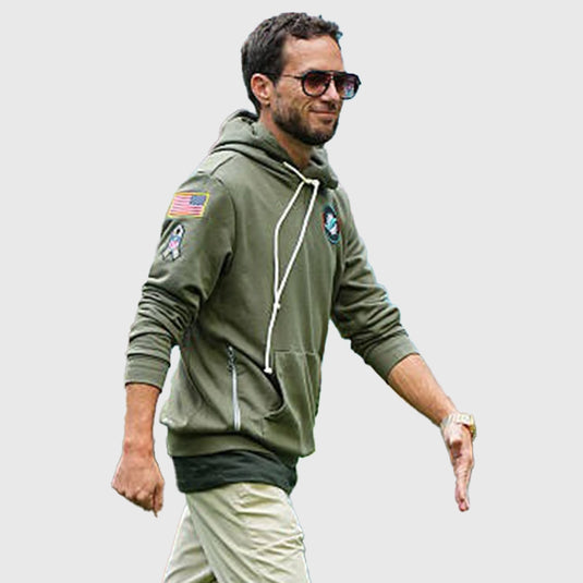 Coach Mike McDaniel Miami Dolphins Salute to Service 2025 olive green fleece hoodie with military-inspired detailing.