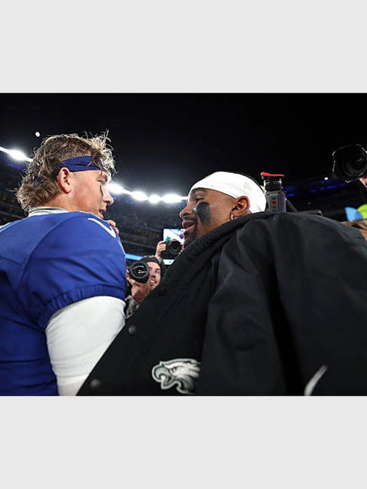 Philadelphia Eagles 2025 sideline cape coat in black inspired by Jalen Hurts with premium fabric and tailored fit.