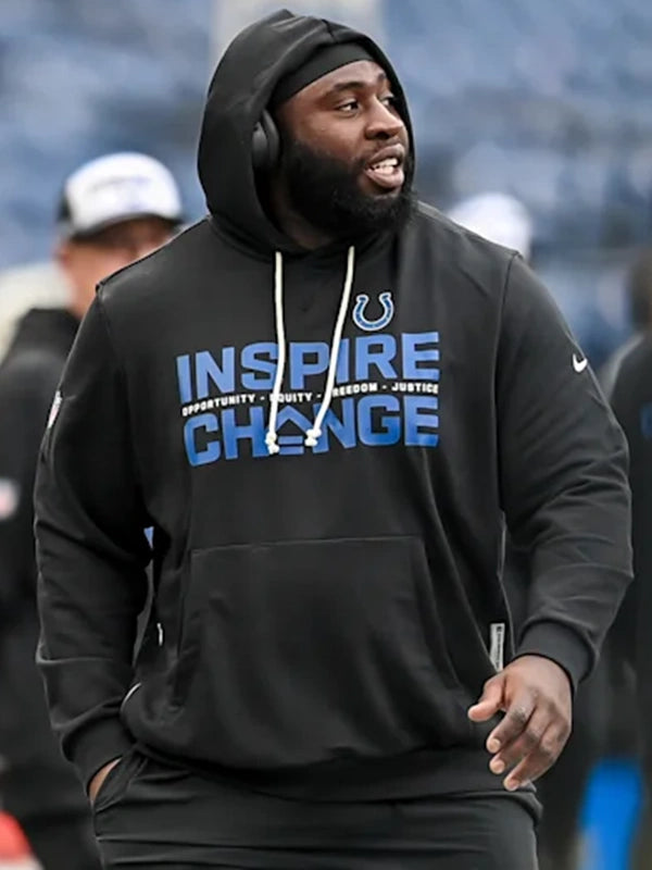 Indianapolis Colts Inspire Change 2025 black sideline hoodie designed for comfort and message-driven style