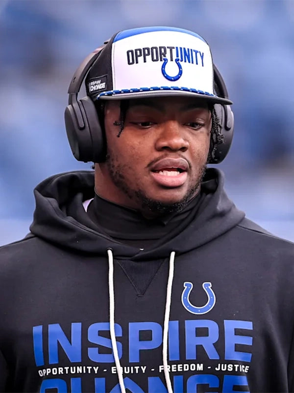Black Indianapolis Colts Nike sideline hoodie from the 2025 Inspire Change lineup with impactful messaging