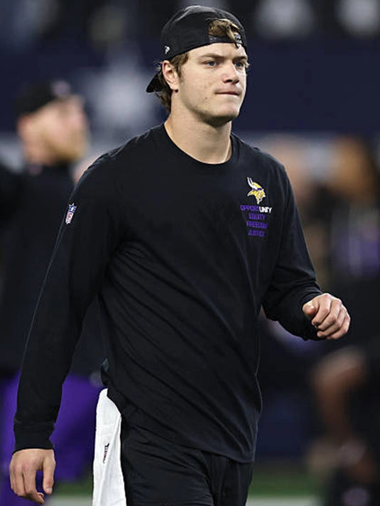 2025 Minnesota Vikings Nike Inspire Change black long sleeve T-shirt inspired by J.J. McCarthy with statement lettering