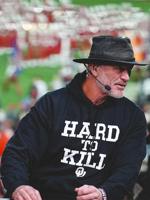 Recreation black fleece hoodie linked to Hard to Kill Oklahoma, combining comfort-focused design with a clean finish