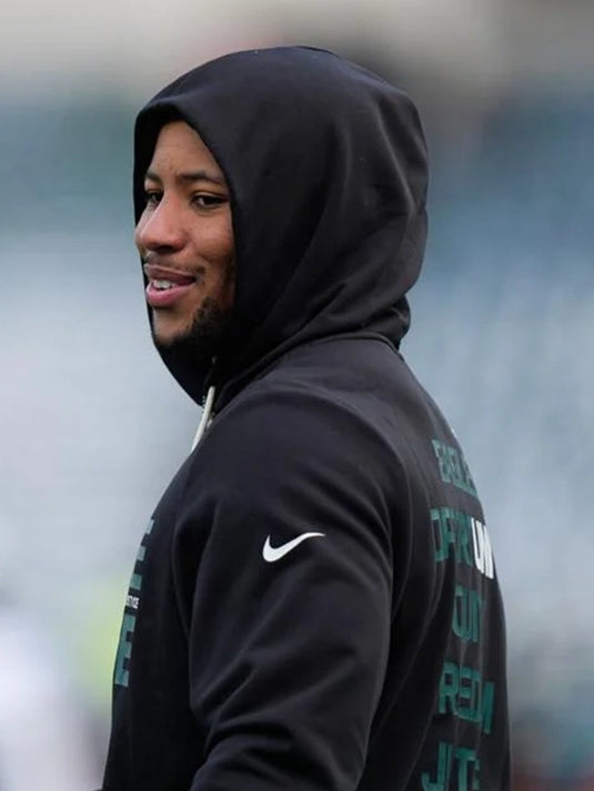 Philadelphia Eagles 2025 Inspire Change black sideline hoodie highlighting Opportunity Equity Freedom Justice text design