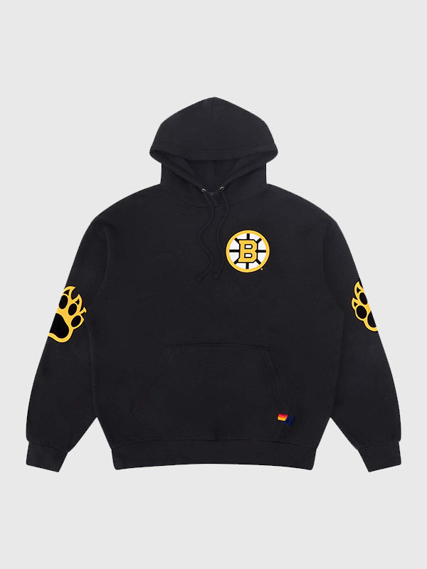 Recreated black Aviator Nation 2026 Boston Bruins fleece hoodie with comfortable build and versatile casual wear style