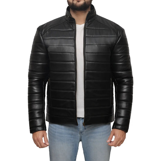 Solomon Black Sheepskin Leather Quilted Jacket