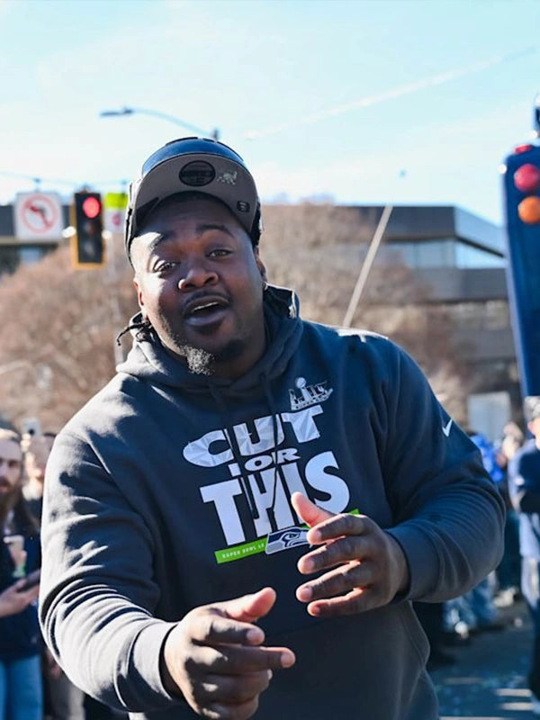Grey Seahawks Super Bowl LX Champions Pickoff Move Parade Club hoodie featuring cozy fleece lining and celebratory screen print