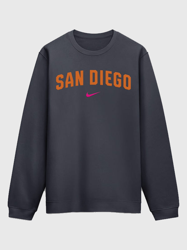 Recreated Nike San Diego Padres 2026 City Connect Club 2-Hit sweatshirt in obsidian with smooth texture and relaxed fit