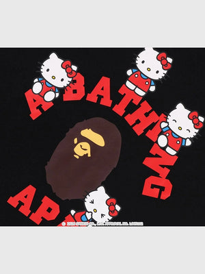 A Bathing Ape Hello Kitty black College T-shirt designed with short sleeves and durable stitched finish