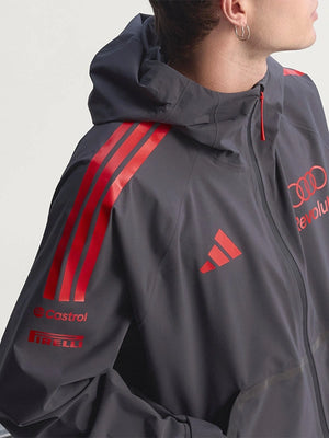 Audi Revolut F1 Team mechanics waterproof jacket in black with structured hood and clean athletic detailing