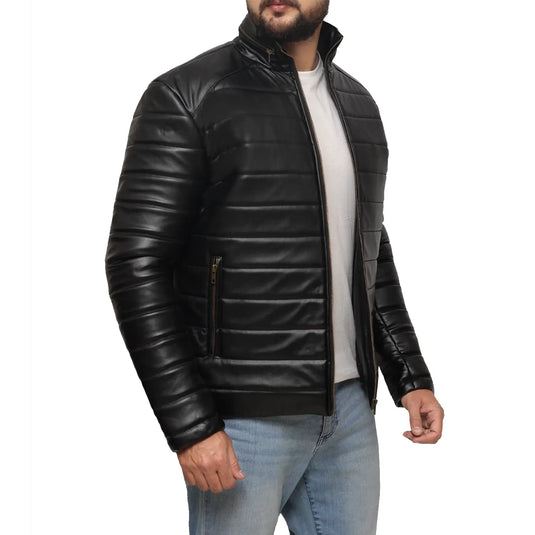 Solomon Black Sheepskin Leather Quilted Jacket