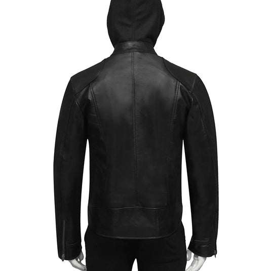 Henry Black Leather Hooded Jacket