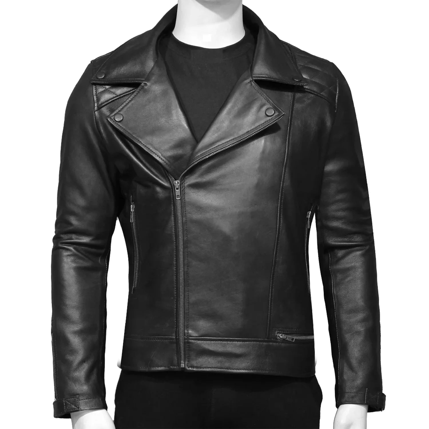 Tom Sheepskin Black Quilted Leather Motorcycle Jacket