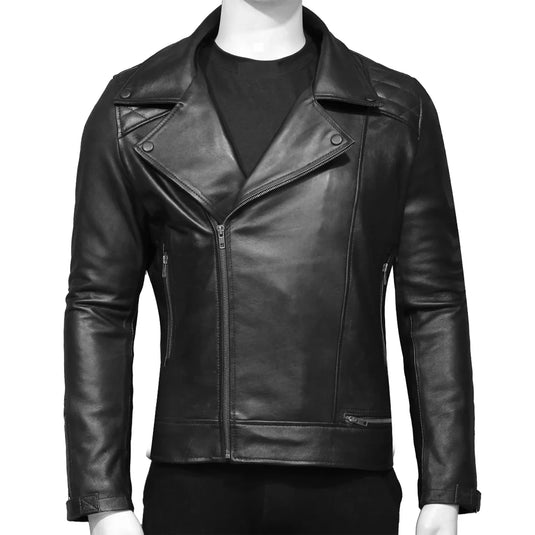 Tom Sheepskin Black Quilted Leather Motorcycle Jacket