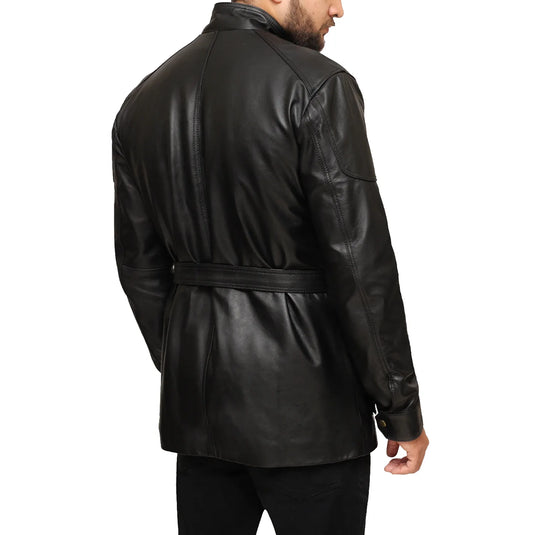 Jeremiah Mid Length Black Leather Jacket