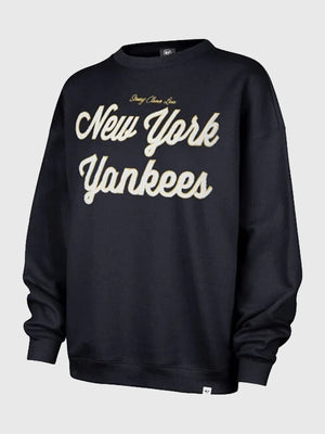 RECREATED Stoney Clover Lane x '47 New York Yankees Patch Back Oversized Sweatshirt in Black featuring soft fleece fabric with a relaxed oversized silhouette
