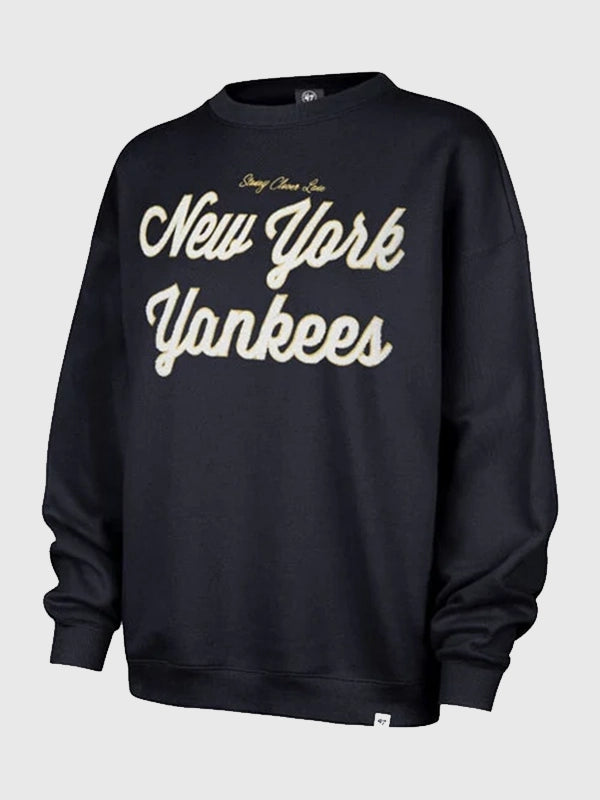 RECREATED Stoney Clover Lane x '47 New York Yankees Patch Back Oversized Sweatshirt in Black featuring soft fleece fabric with a relaxed oversized silhouette