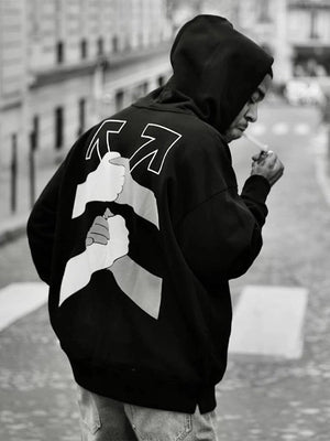 RECREATED Kid Cudi x Off White 2026 Be Human Black Fleece Hoodie offering comfortable fleece warmth with contemporary urban appeal